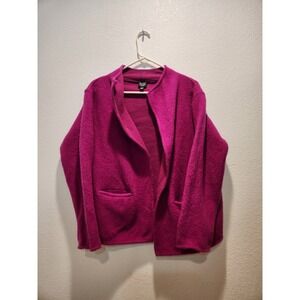 Eileen Fisher Petite Wool Jacket Pink PS Lambswool Open Front Cardigan